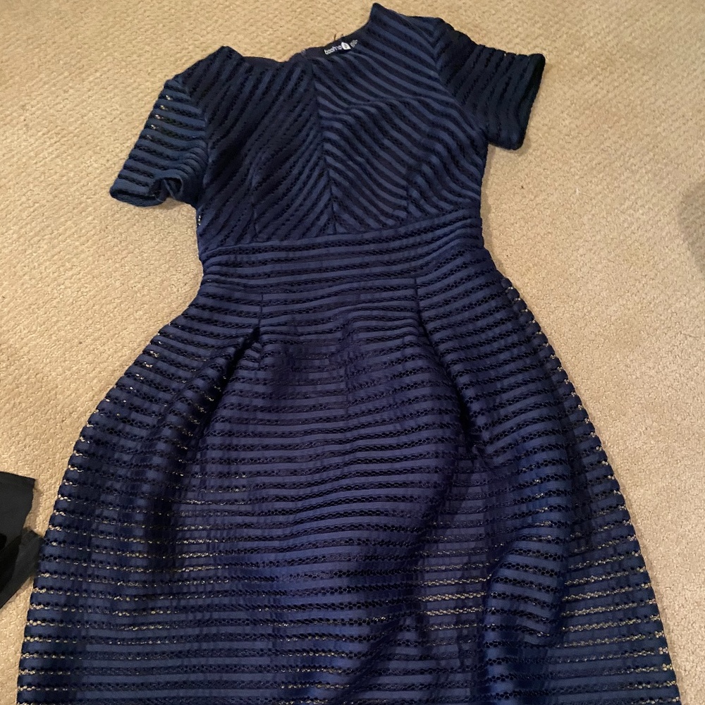 Navy boo hoo tea length cocktail dress